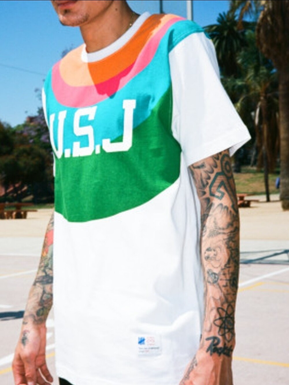 Undefeated Colorblock U.S.J Tee - White, Green, Blue, Pink, Orange. Sz L